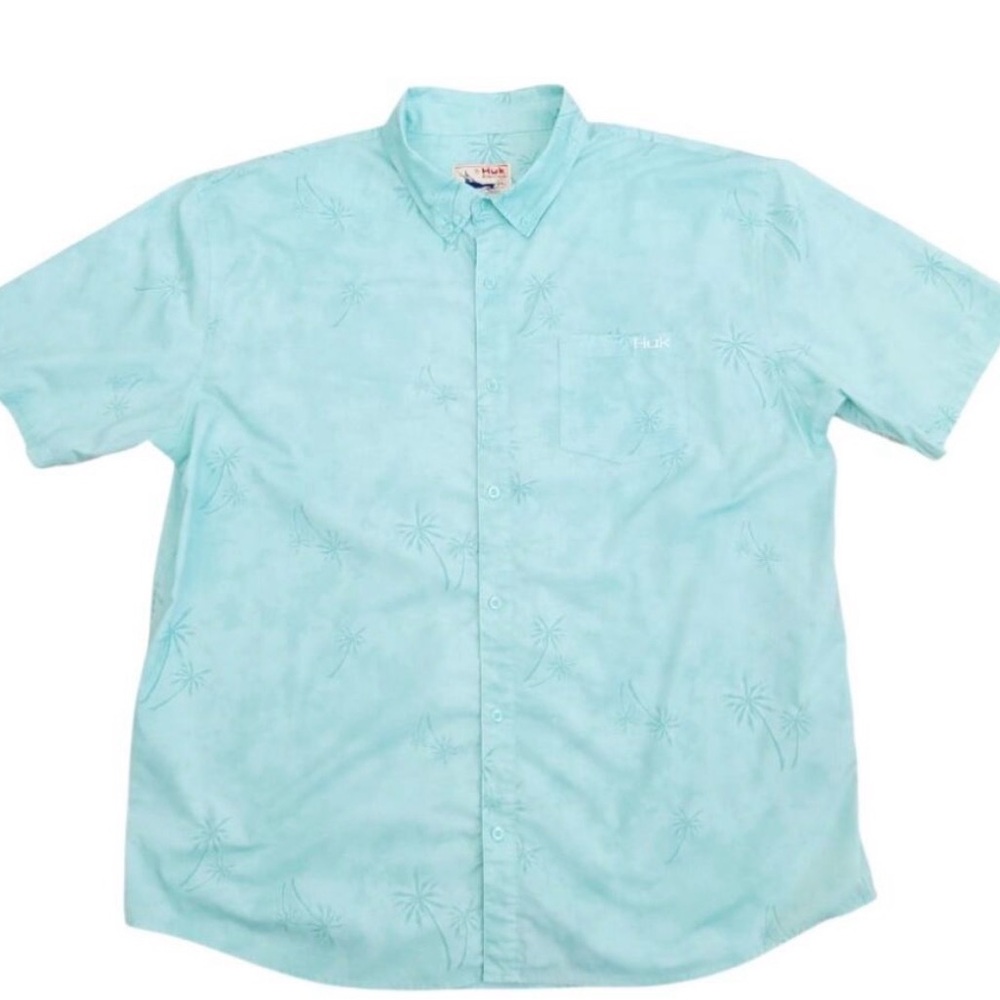 Huk Fishing Aqua Short-Sleeve Button-Down Shirt